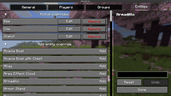 Entities screen