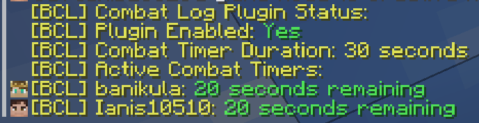 Example of /combat log status command