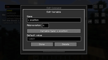 Edit variable screen