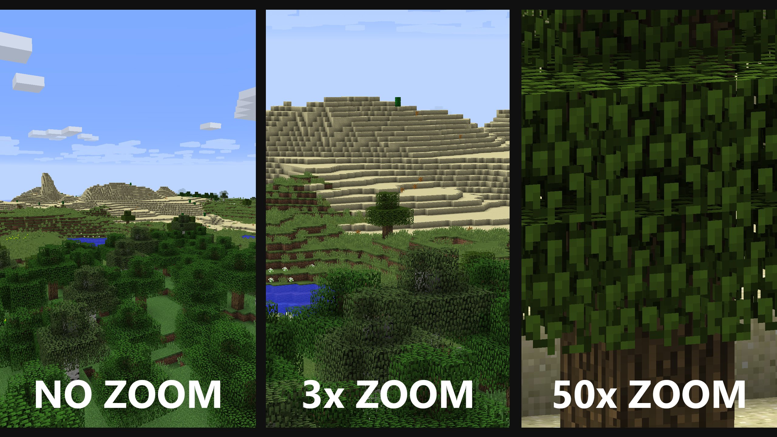 A comparison of no zoom, 3x zoom, and 50x zoom.