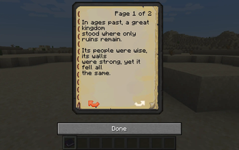 Screenshot of First Page for Lore Book