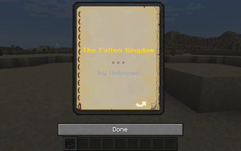 Screenshot of Title Page for Lore Book