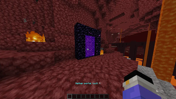 Arrow points toward runner's exit portal