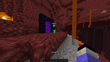 Arrow points toward runner in Nether