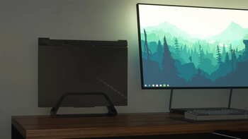 Vertical Laptop Stand next to Monitor Setup