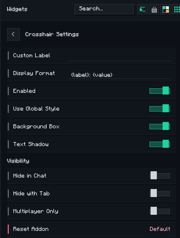 Widgets Settings