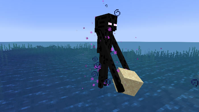 An enderman swimming in the ocean, not taking water damage due to the water resistance effect