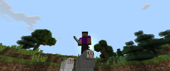 Arthur standing on top of a sheep
