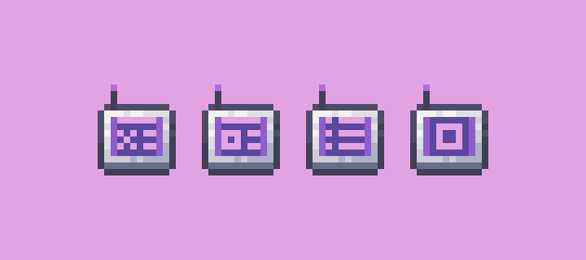 From the left: 
- Crafting Terminal (from ae2)
- Pattern Encoding Terminal
- Pattern Access Terminal
- Universal Terminal