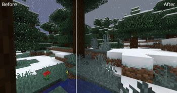 Snow texture, thick fog on cold biomes, cold grass & plant color