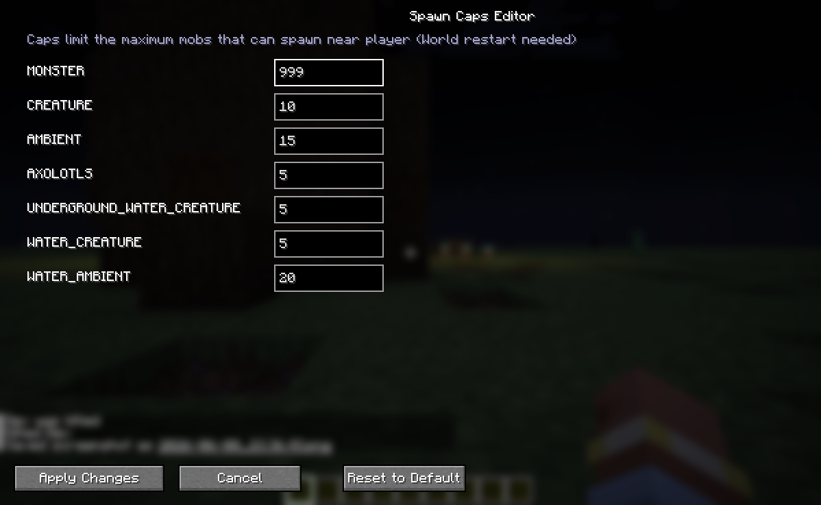 mob cap edit screen