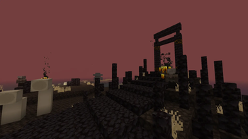 A strange altar in a fiery hellscape