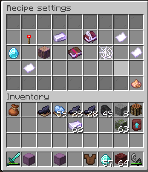Crafting recipe settings