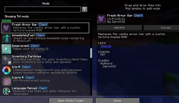 The mods menu