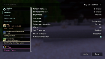 settings menu