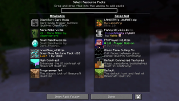 resource pack selection menu