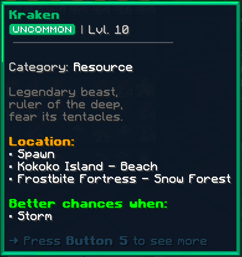 Harvestable info