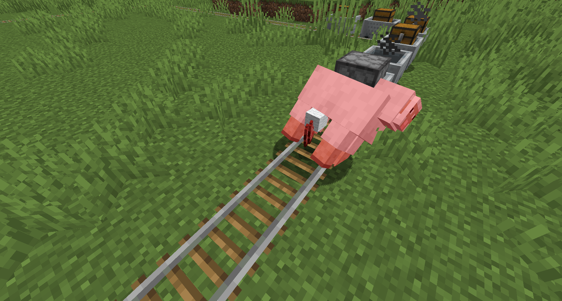 Minecart Train running over a sheep