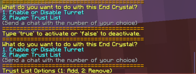 End Crystal Turret settings in the in-game chat