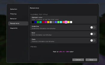 Config screen