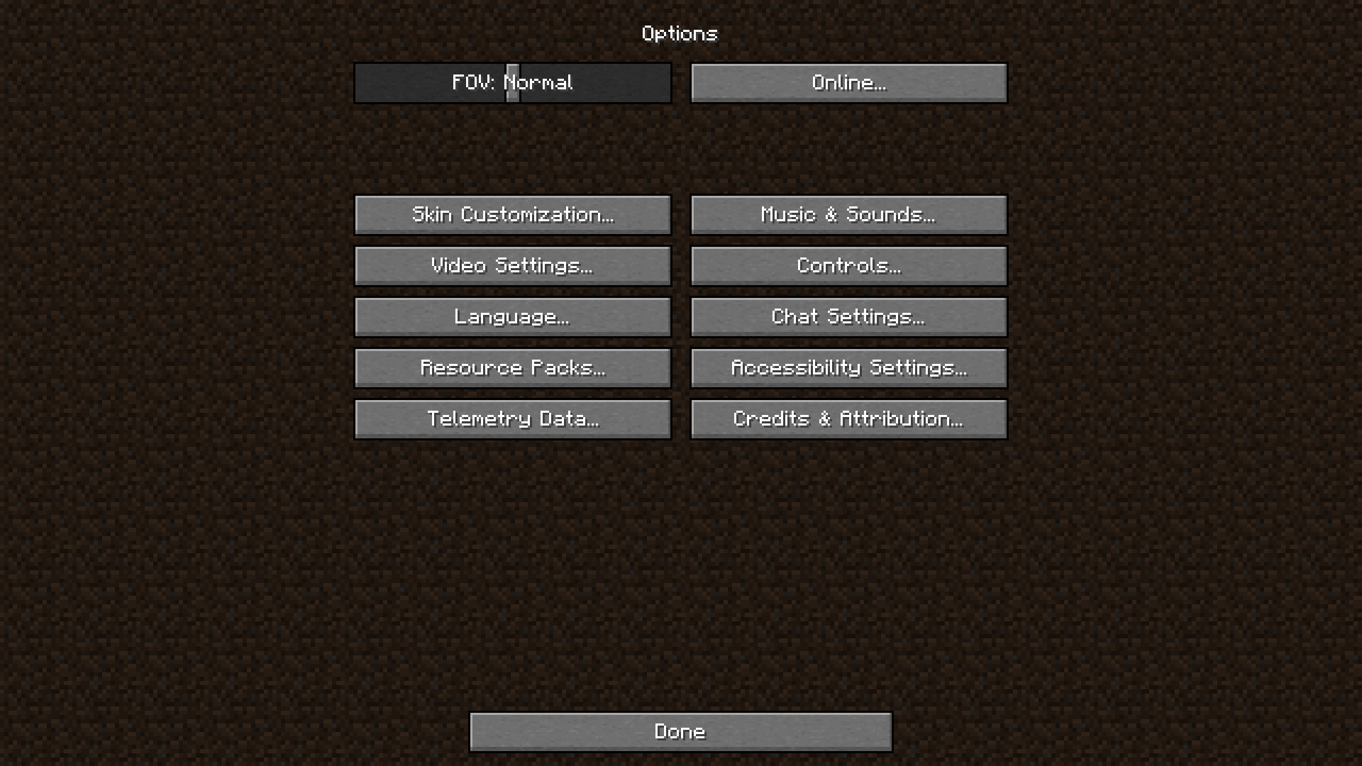 Options menu in version 24w09a