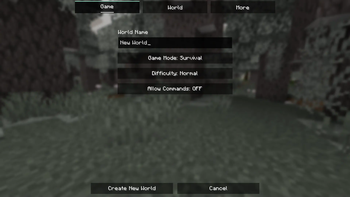 world creation menu