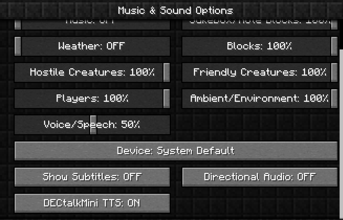 Settings menu
