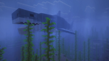 Megalodon swimming in a deep ocean