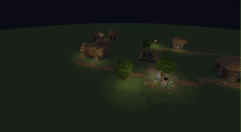 A village with round light halo