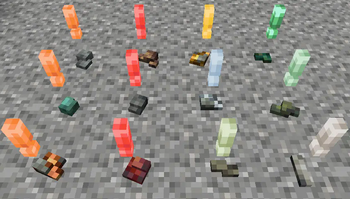 Color coded ore markers grouped by type of ore