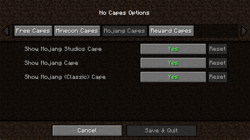 Mojang Cape Options