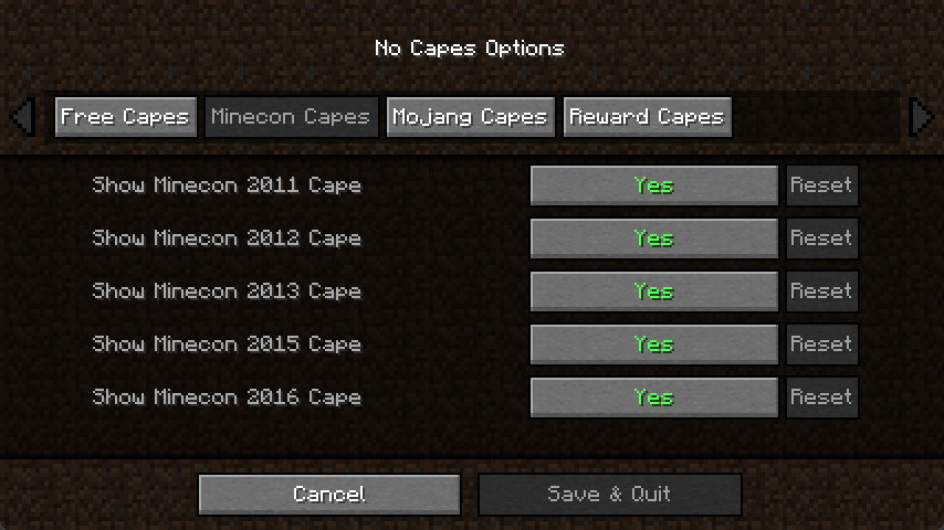 Minecon Cape Options