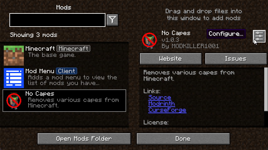 Mod Menu Configure