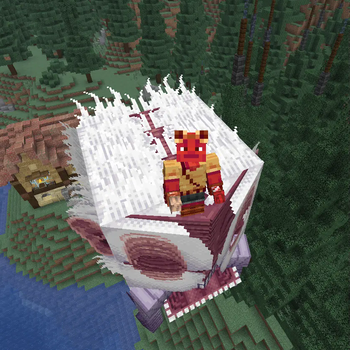 Me holding a firework and a brush (Happy ghast not included)