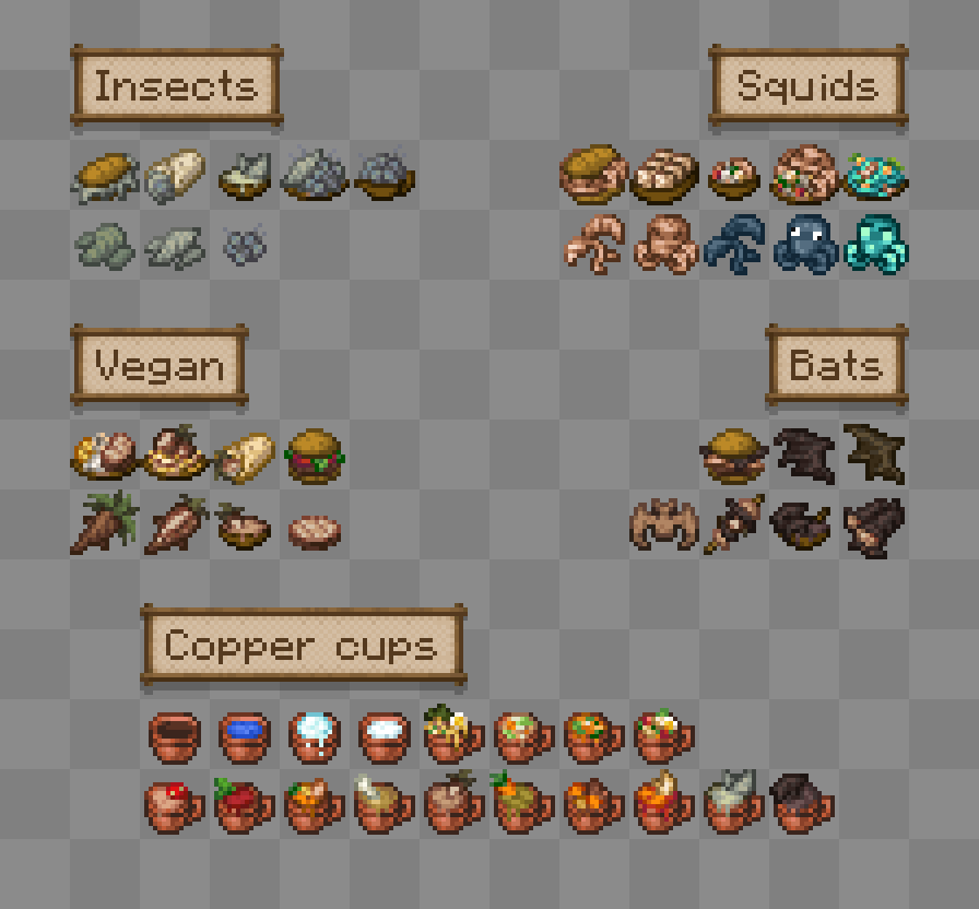 Here are the current major foods in the mod. Stay tuned for more