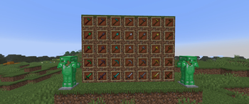 Emerald Items next to other tools