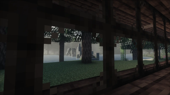 River with bridge through a window