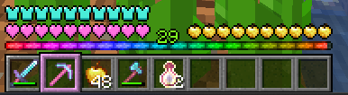 Pink Hearts, Golden Apple Hunger Hotbar, Pink Enchant Glint