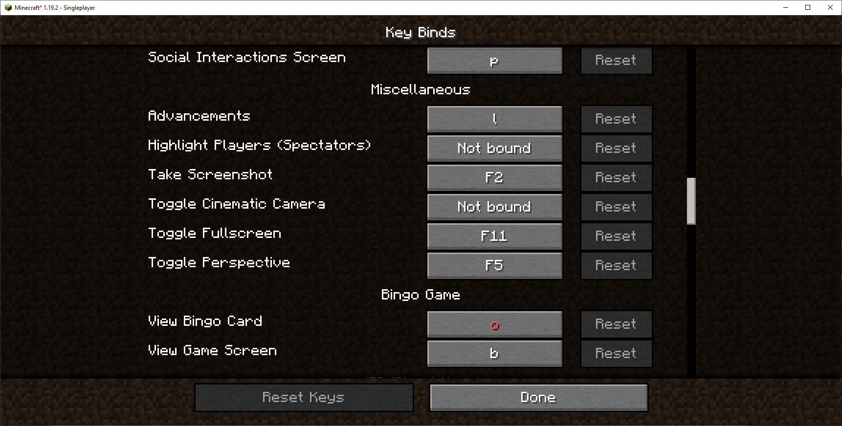Key Bindings Screen