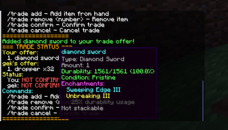 Hovering on items reveal details