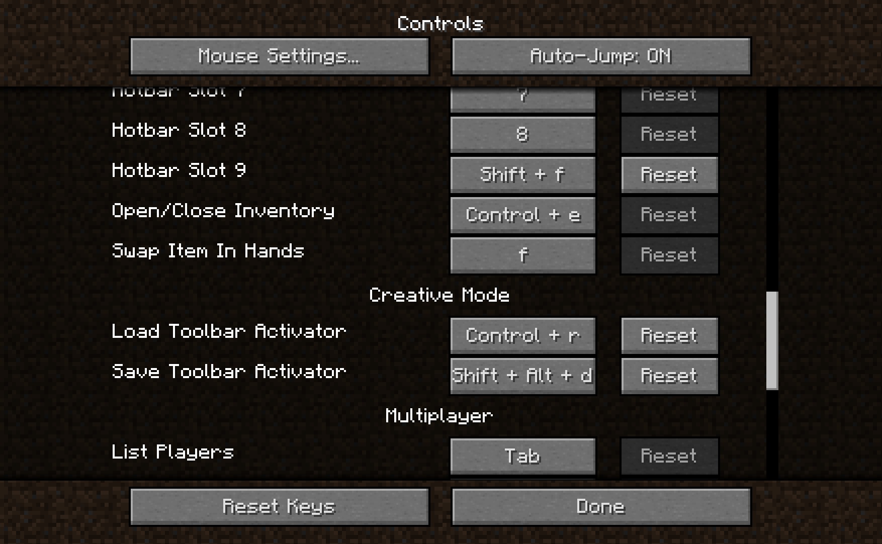 The Controls screen when using Amecs