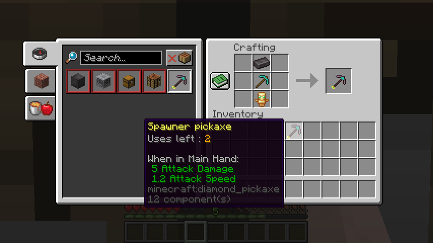 Crafting recipe of spawner pickaxe