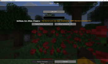 The Open To LAN Screen in Hardcore
