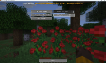 The World Options Screen in Hardcore