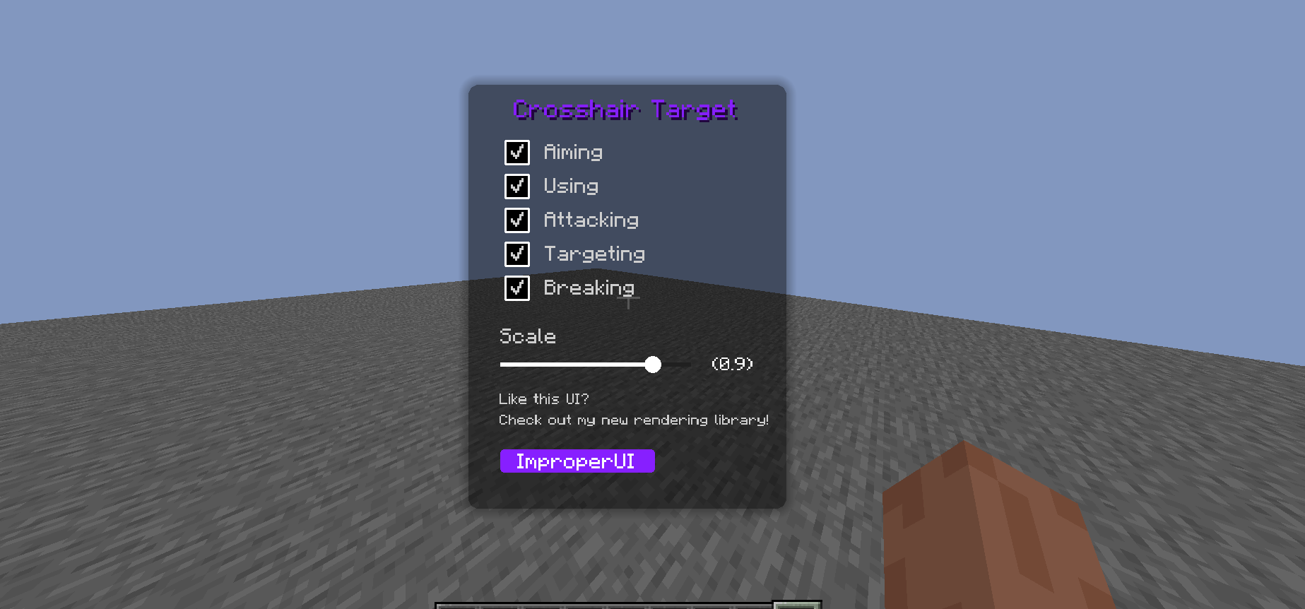 An example of my other mod, CrosshairTarget, implementing this.