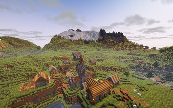 Village at the base of a volcano