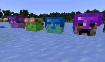 Slimes wearing helmets