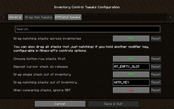 Drag item tweaks config tab