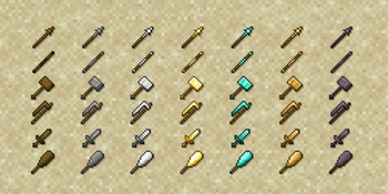 All weapon sprites included in the 1.2.9 version of Basic Weapons.