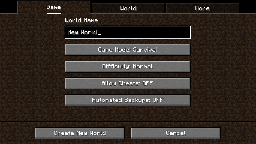 Altered Create World Screen